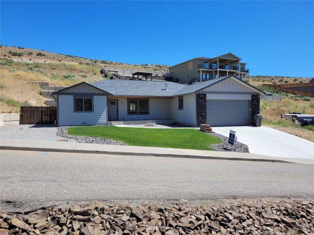 Front exterior of the Craftsman rambler with attached garage, Entiat, WA