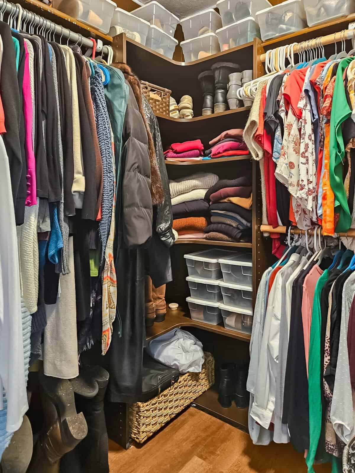 Walk-in closet with built-in shelving at the Concrete home, 46649 Baker Loop Road
