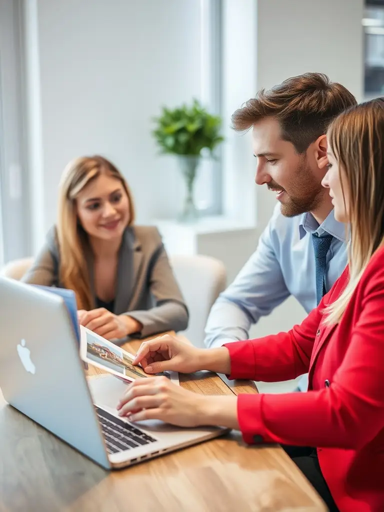 A detailed illustration depicting the initial meeting between a prospective buyer and a seller, discussing the terms of a lease-to-own agreement, set in a modern office environment.