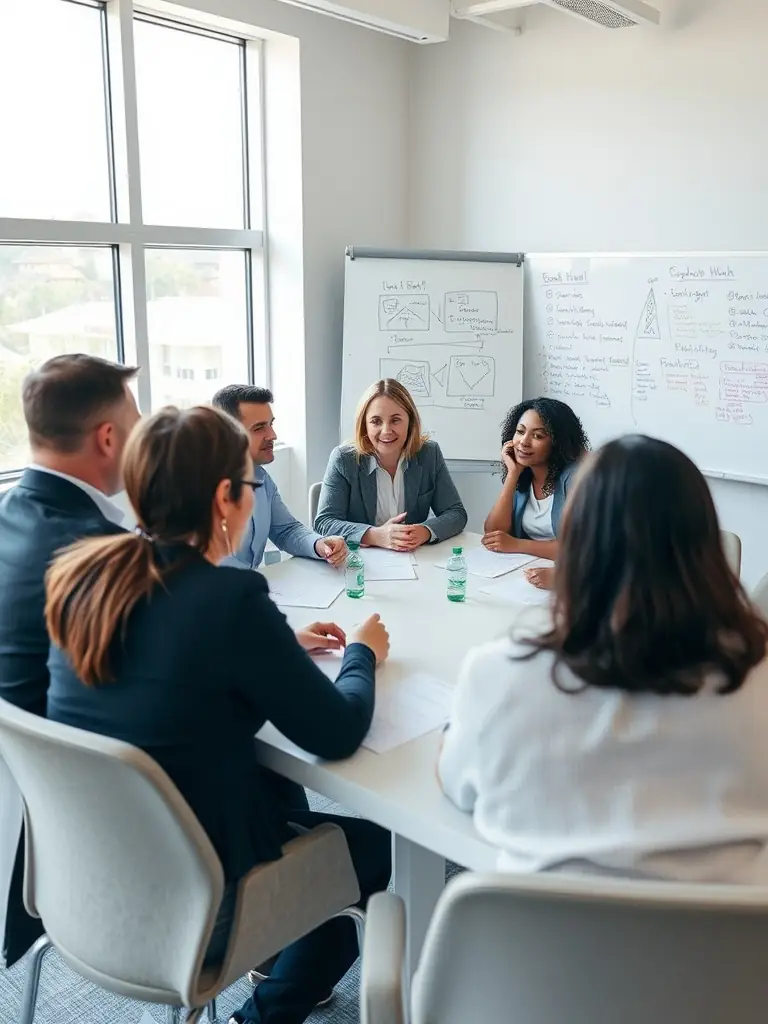 A diverse group of people discussing financing options with a Lease2Own Dream Home consultant, highlighting the flexibility of rent-to-own.