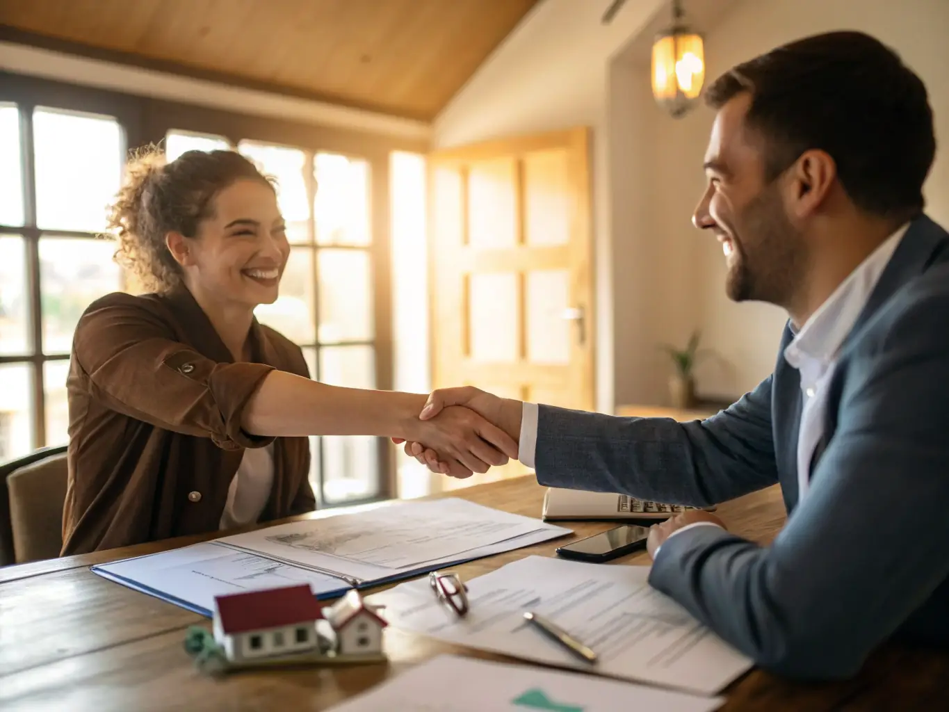 A handshake between a home seller and a Lease2Own Dream Home consultant, symbolizing a successful partnership and smooth transaction.
