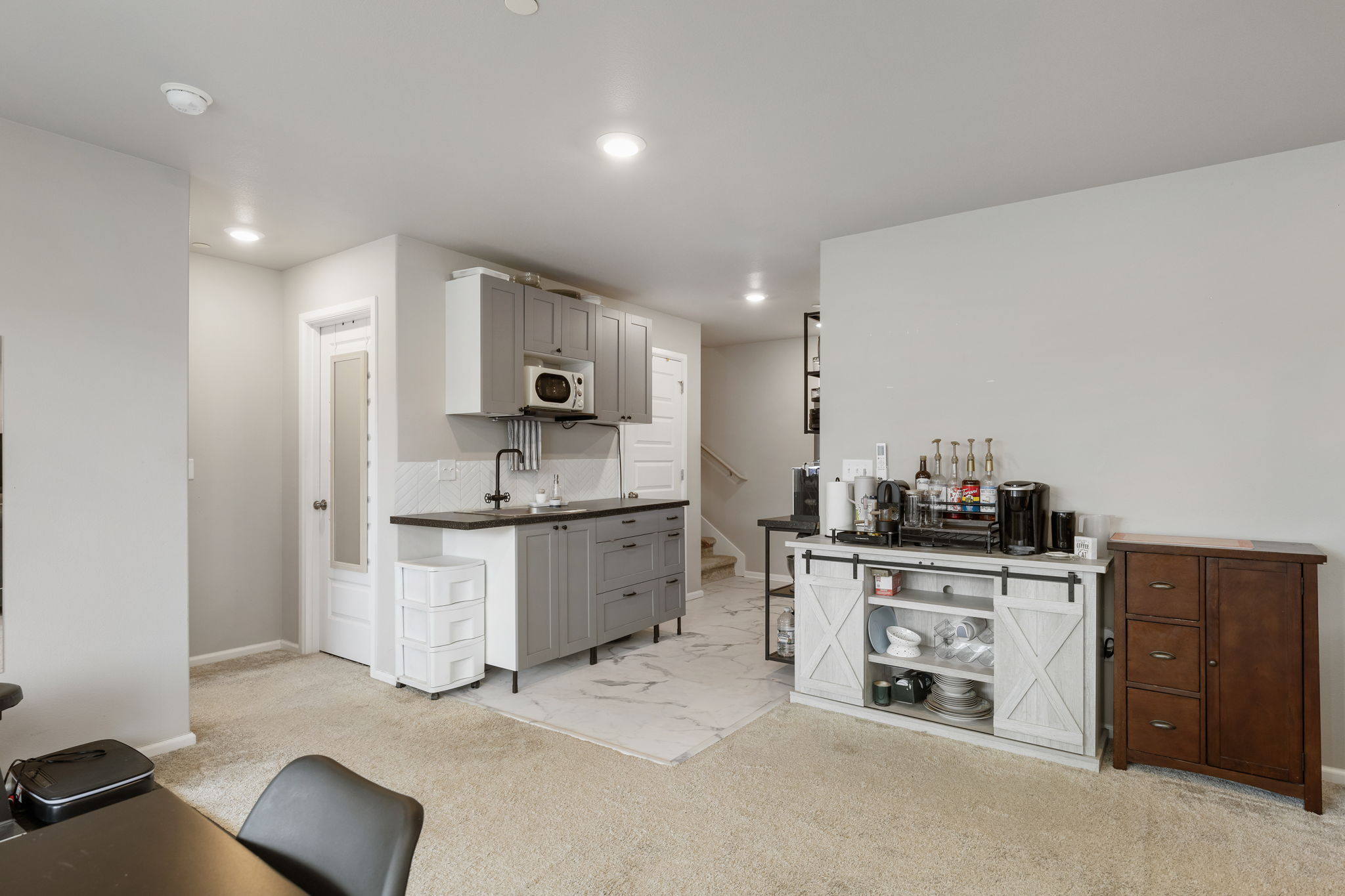 Basement suite kitchenette with coffee bar at the Port Orchard rent-to-own home on Thrush Ct SE